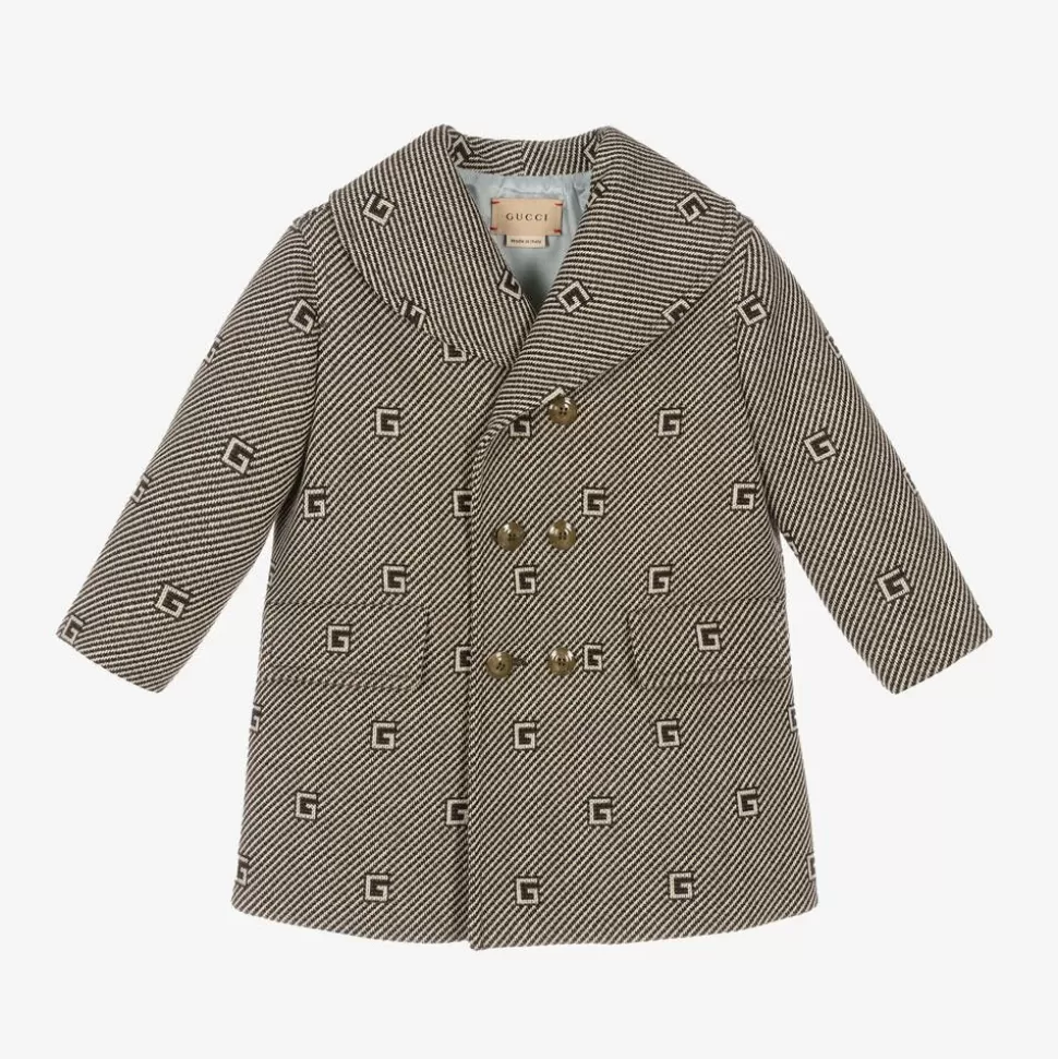 Gucci Boys Brown & Beige G Logo Coat^BOY Coats & Jackets