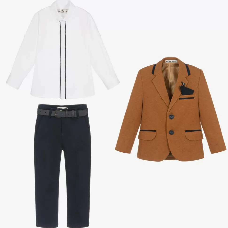 Beau KiD Boys Brown & Blue Suit^BOY Suits