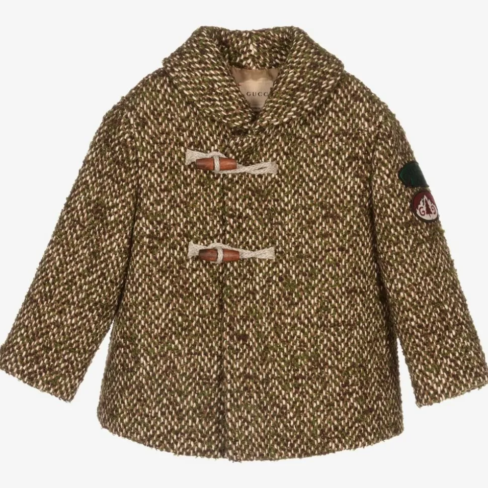 Gucci Boys Brown & Green Wool Coat^BOY Coats & Jackets
