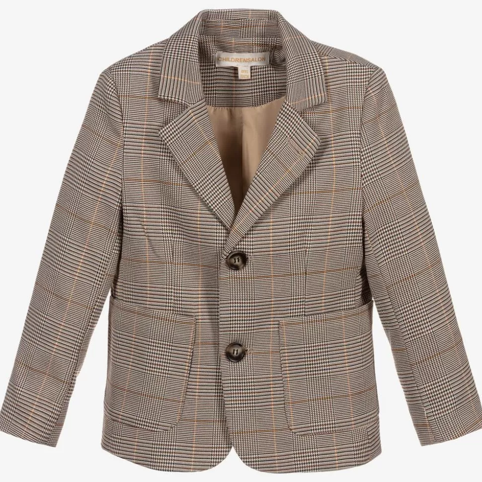Childrensalon Occasions Boys Brown Dogstooth Check Jacket^BOY Coats & Jackets