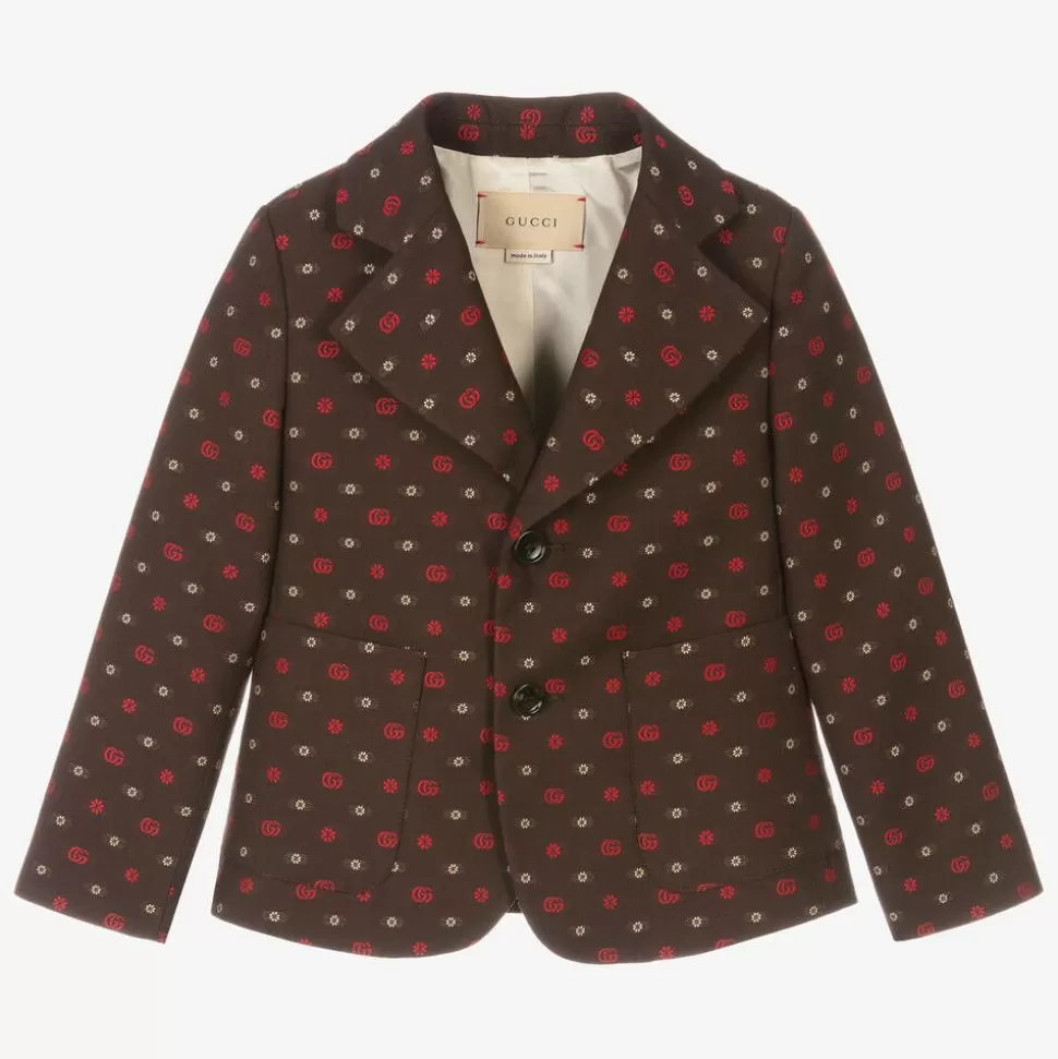 Gucci Boys Brown Wool GG Blazer^BOY Coats & Jackets