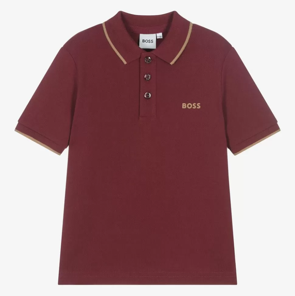 BOSS Boys Burgundy Red Cotton Polo Shirt^BOY Tops