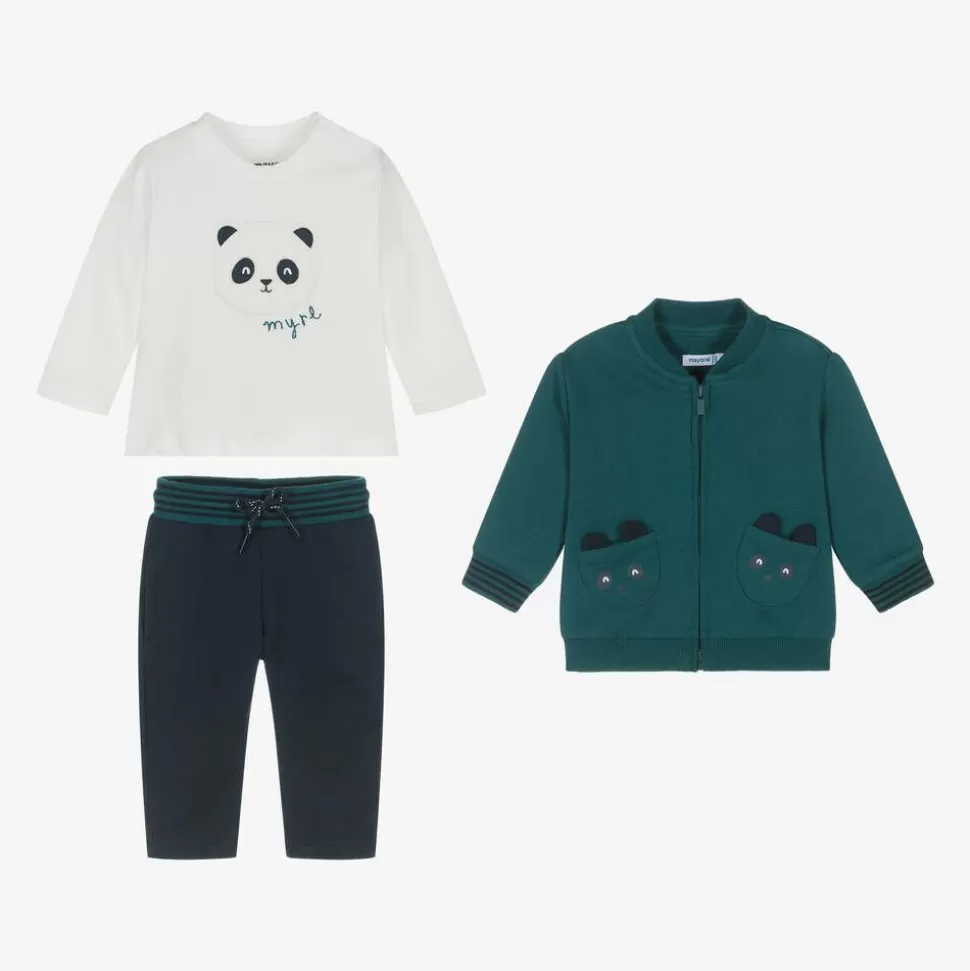 Mayoral Boys Green & Blue Cotton Panda Tracksuit Set^BOY Tracksuits | Tracksuits