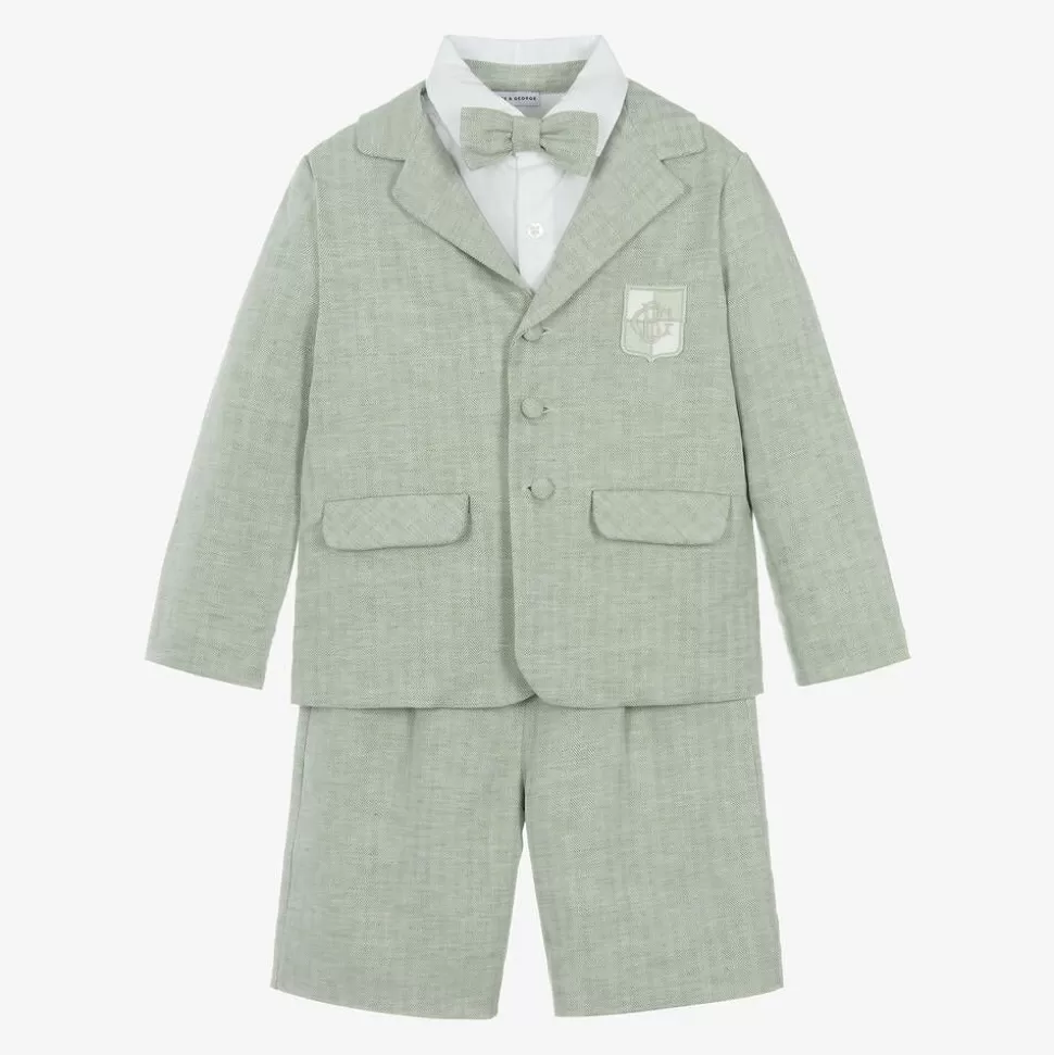 Beatrice amp; George Boys Green Cotton & Linen Shorts Suit^BOY Suits