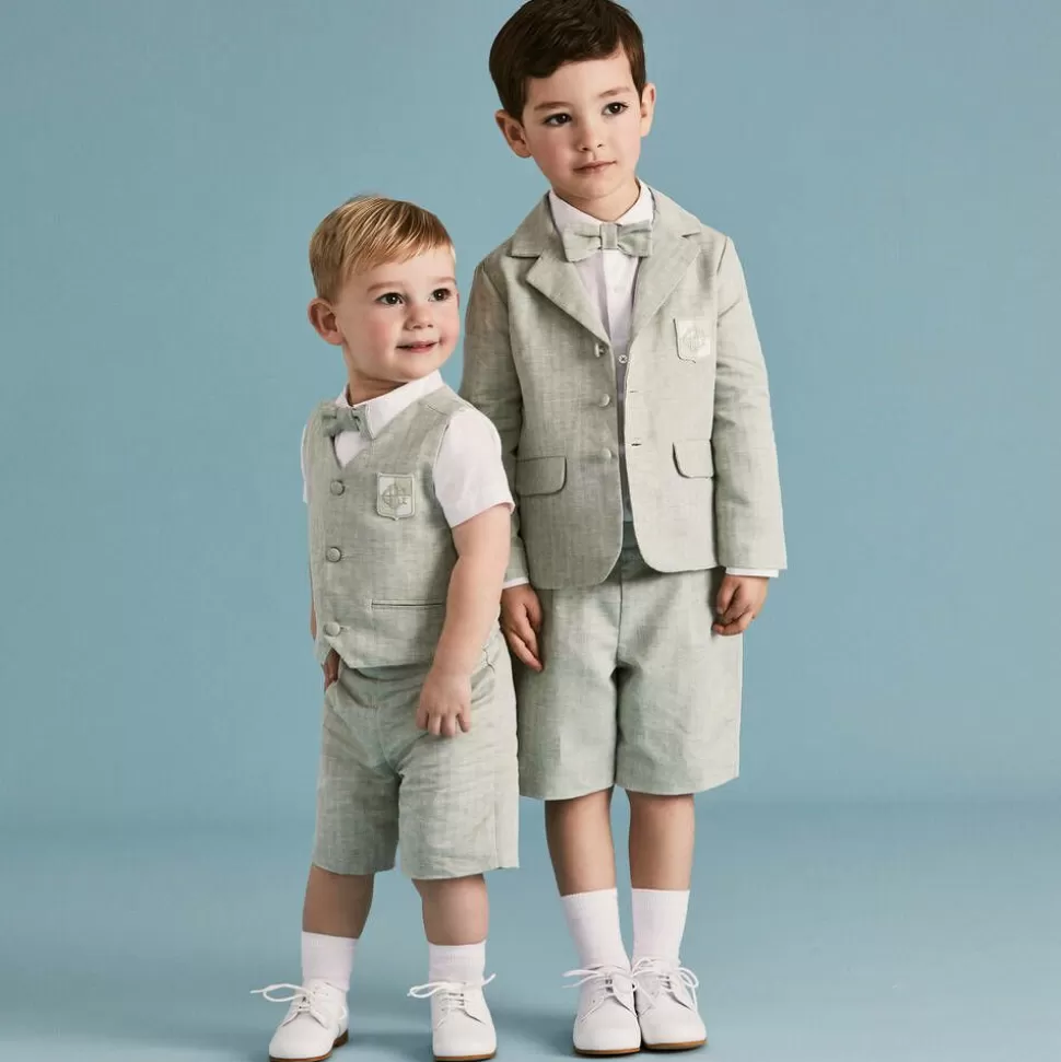 Beatrice amp; George Boys Green Cotton & Linen Shorts Suit^BOY Suits