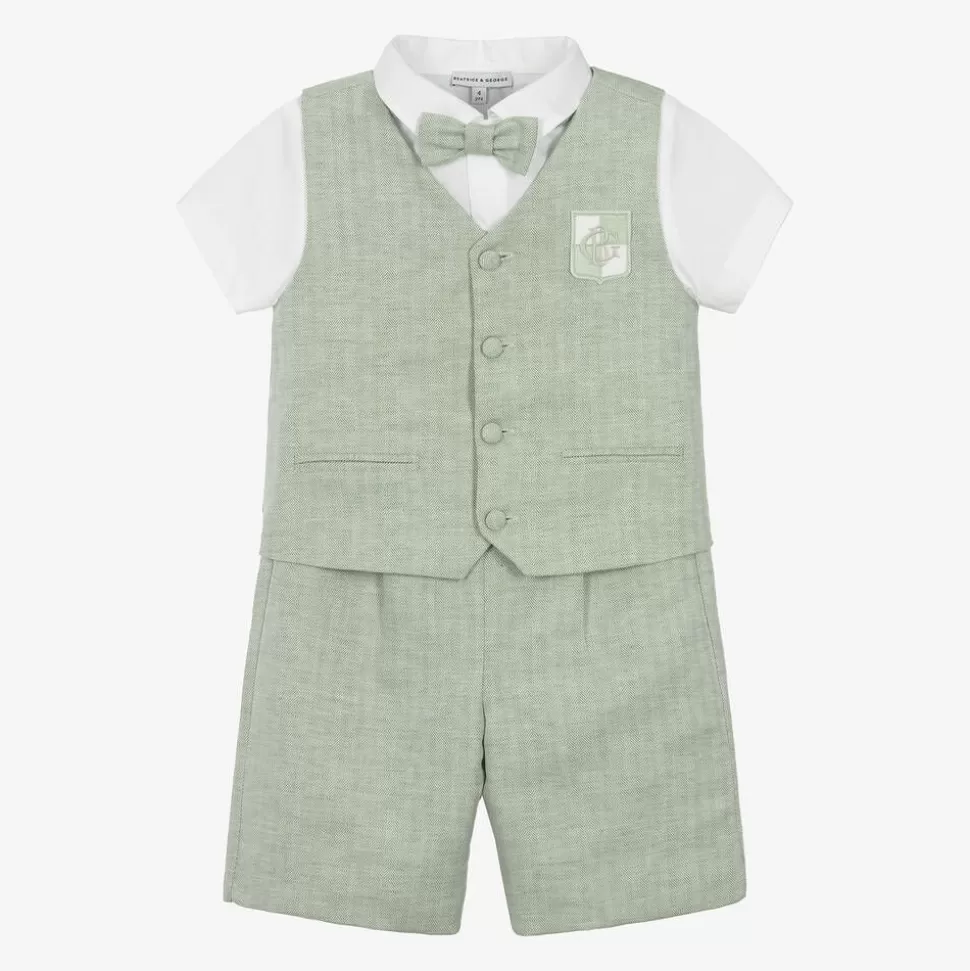 Beatrice amp; George Boys Green Cotton & Linen Waistcoat Suit^BOY Suits | Suits