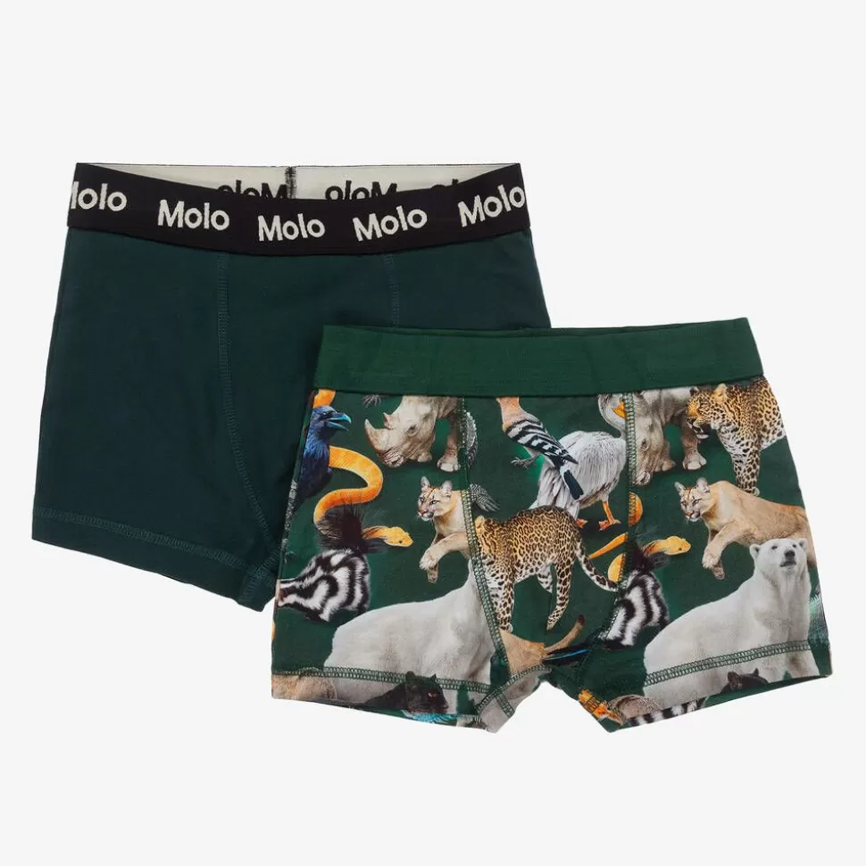 Molo Boys Green Cotton Animal Boxers (2 Pack)^BOY Underwear