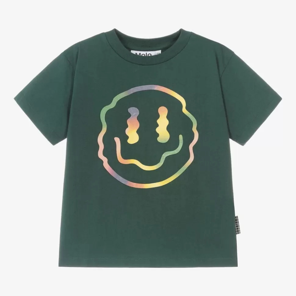Molo Boys Green Cotton Happy Face T-Shirt^BOY Tops