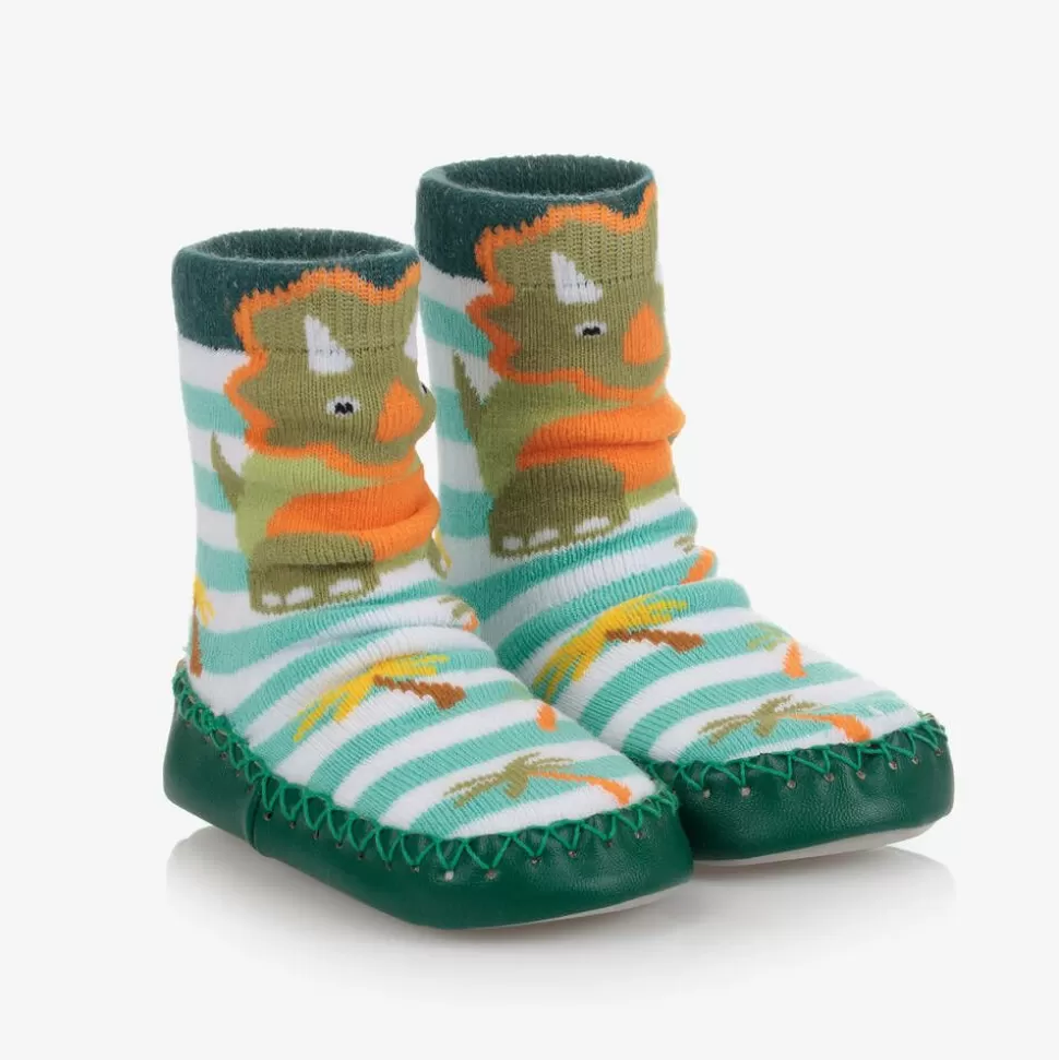 Powell Craft Boys Green Dinosaur Slipper Socks^BOY Slippers | Slippers