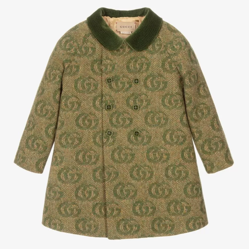 Gucci Boys Green GG Wool Coat^BOY Coats & Jackets