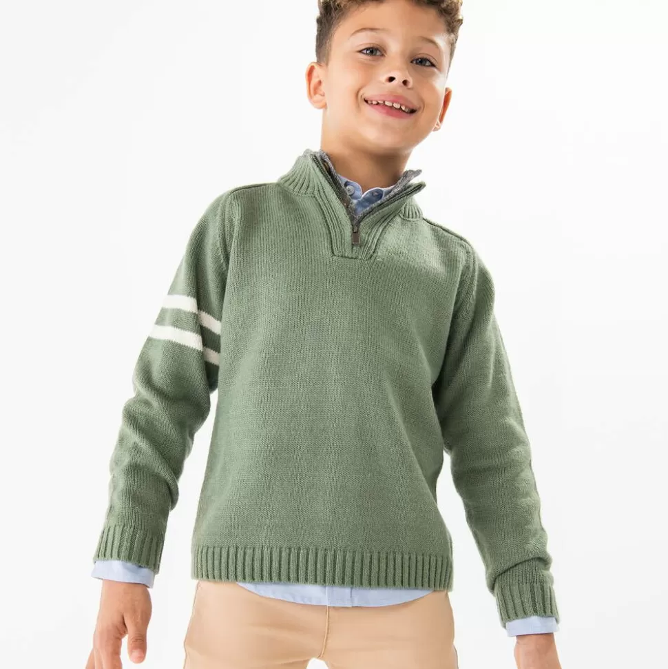 Boboli Boys Green Half Zip Knitted Sweater^BOY Tops