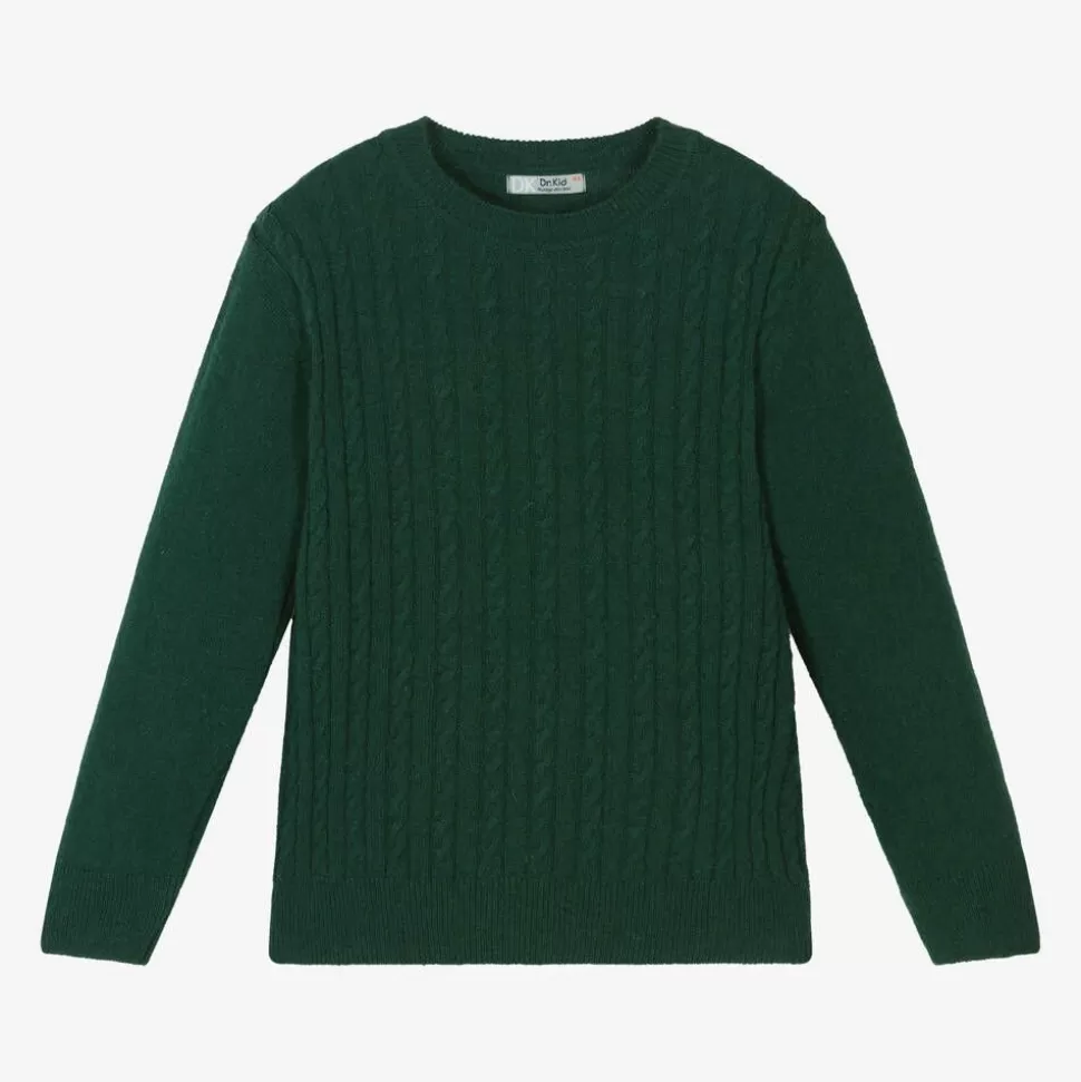 Dr. Kid Boys Green Knitted Cotton & Wool Sweater^BOY Tops