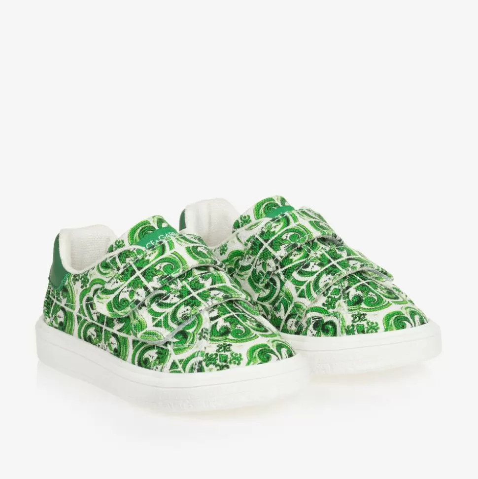 Dolce amp; Gabbana Boys Green Majolica Print Canvas Trainers^ Trainers
