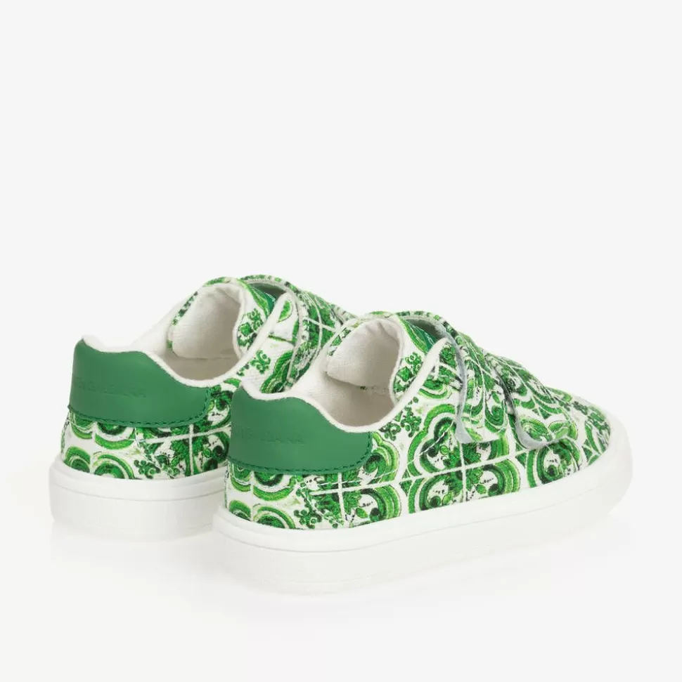 Dolce amp; Gabbana Boys Green Majolica Print Canvas Trainers^ Trainers