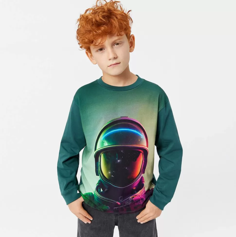 Molo Boys Green Organic Cotton Astronaut Top^BOY Tops