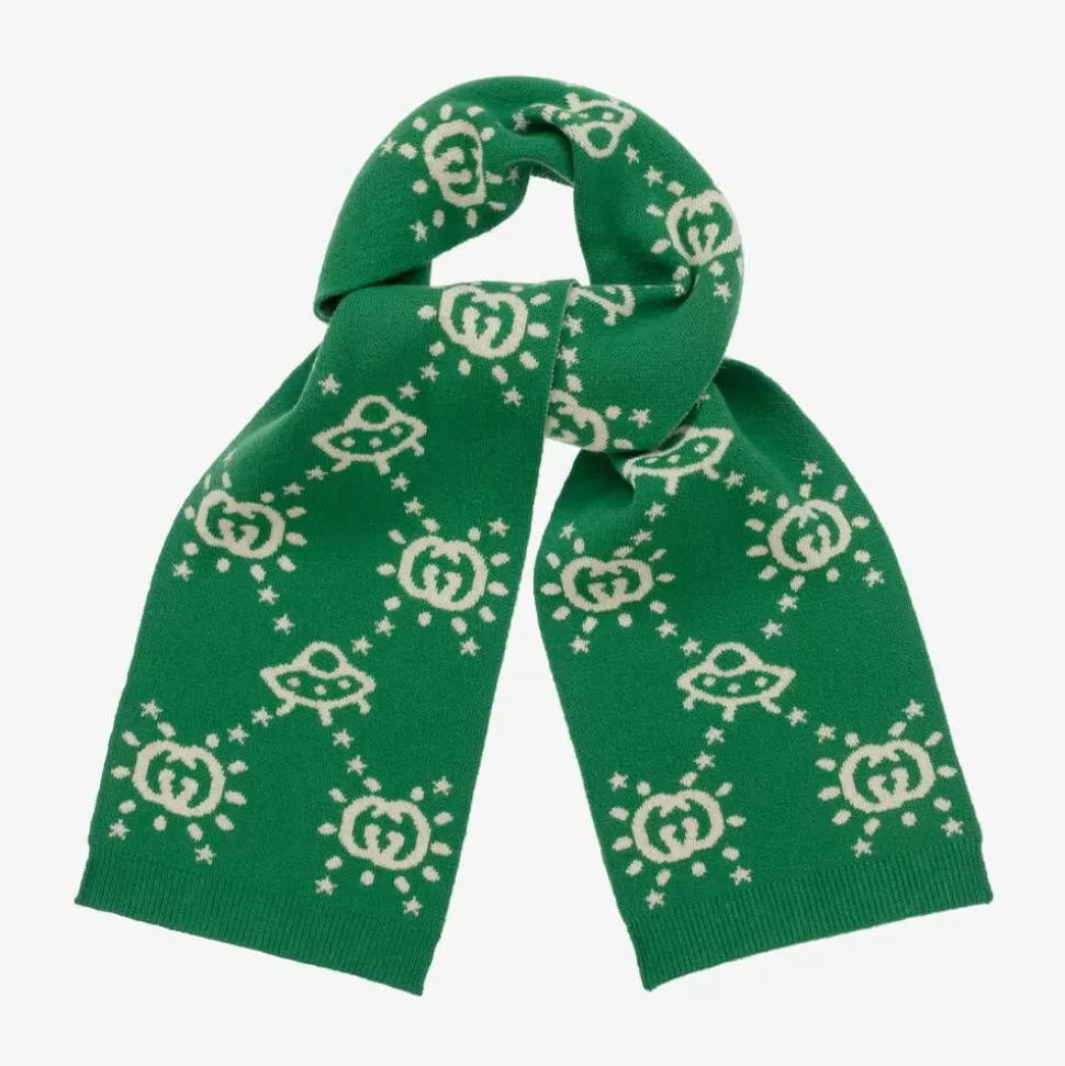 Gucci Boys Green UFO Wool Knit Scarf (145cm)^BOY Scarves