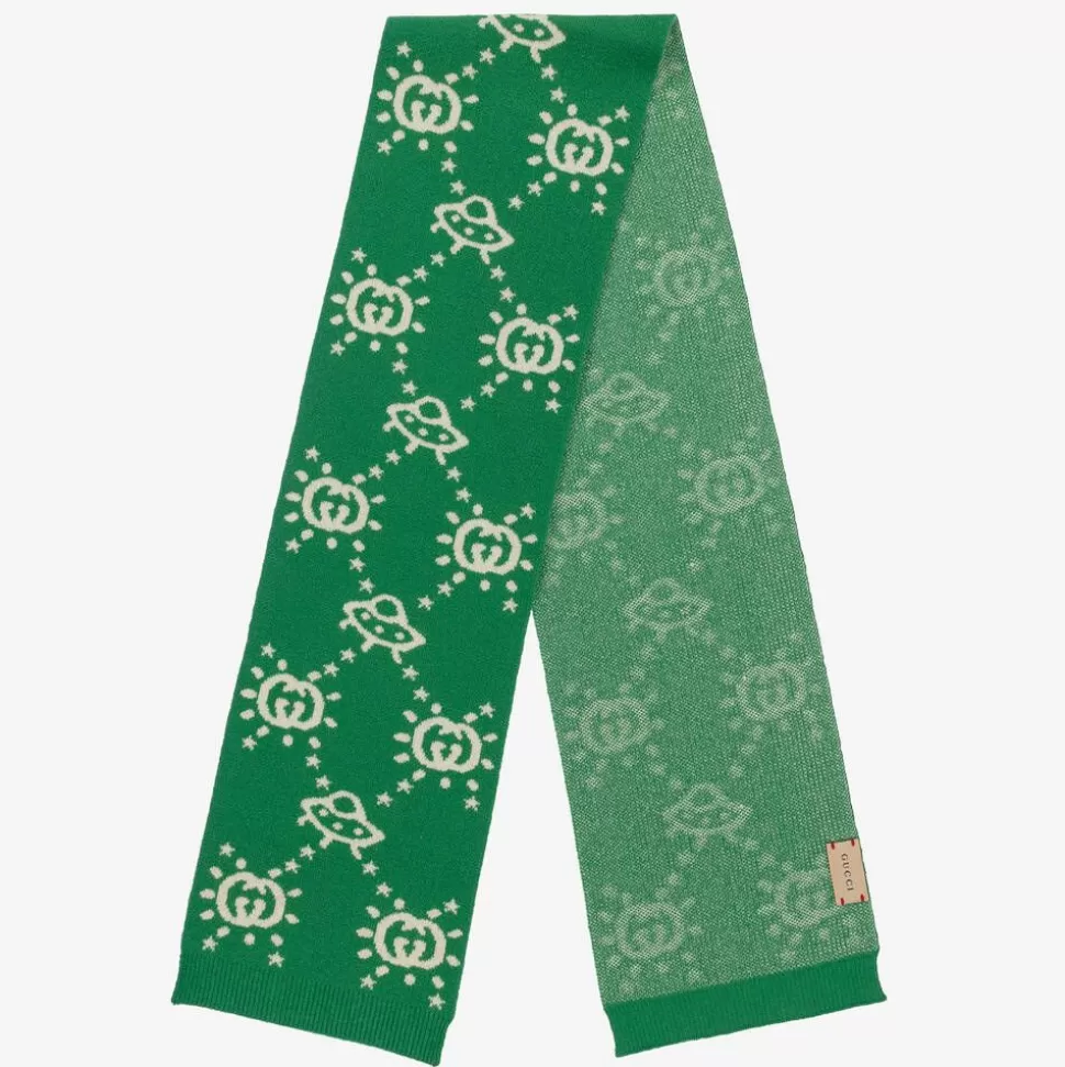 Gucci Boys Green UFO Wool Knit Scarf (145cm)^BOY Scarves