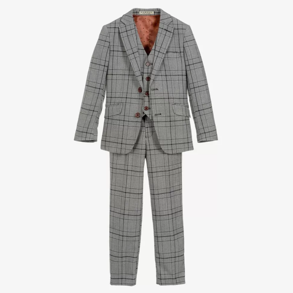 Romano Boys Grey Check Suit^BOY Suits