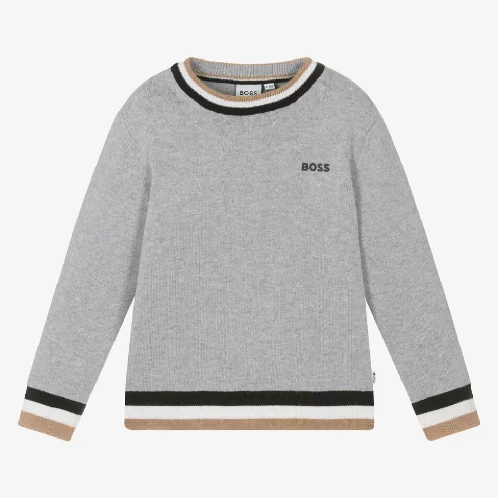 BOSS Boys Grey Cotton & Wool Knit Jumper^BOY Tops