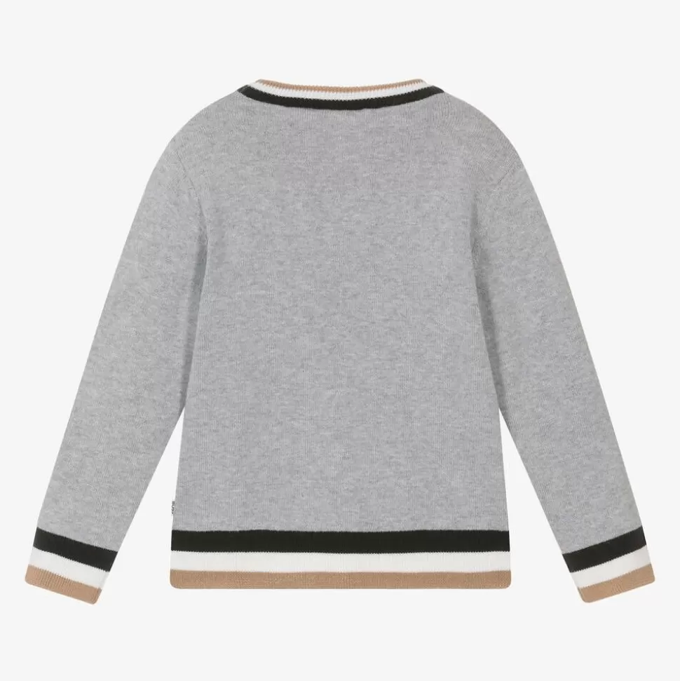BOSS Boys Grey Cotton & Wool Knit Jumper^BOY Tops