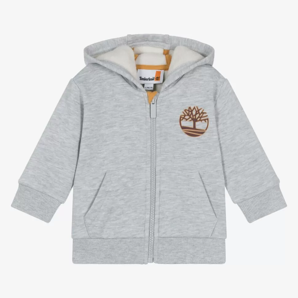Timberland Boys Grey Cotton Zip-Up Hoodie^BOY Tops