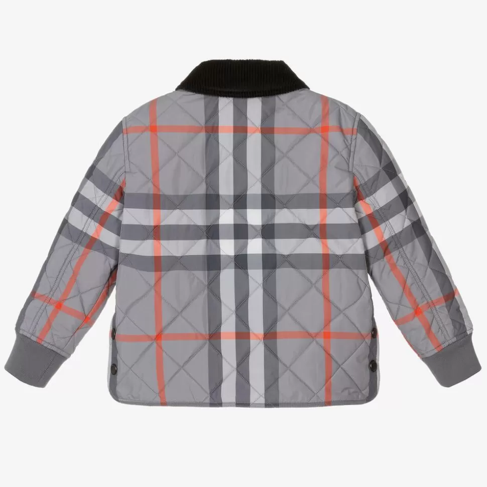 Burberry Boys Grey Oversized Check Quilted Jacket^BOY Coats & Jackets