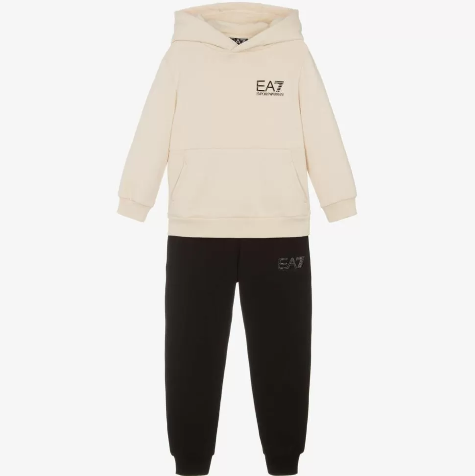 EA7 Emporio Armani Boys Ivory & Black Cotton Tracksuit^BOY Tracksuits