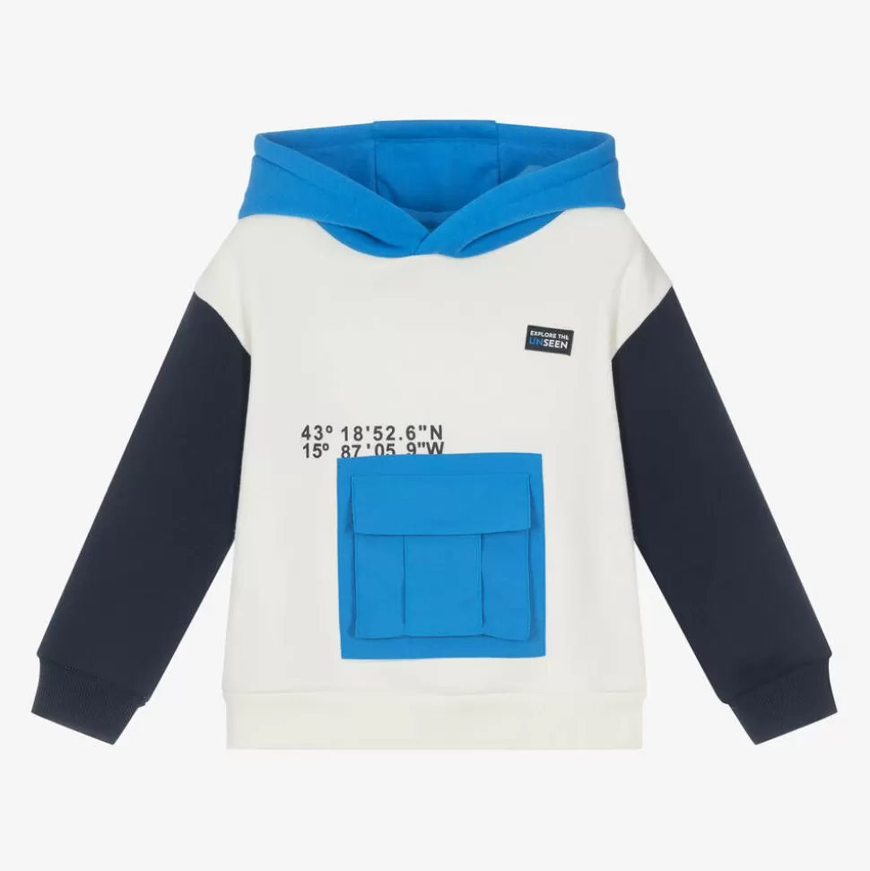 Mayoral Boys Ivory & Blue Colourblock Hoodie^BOY Tops