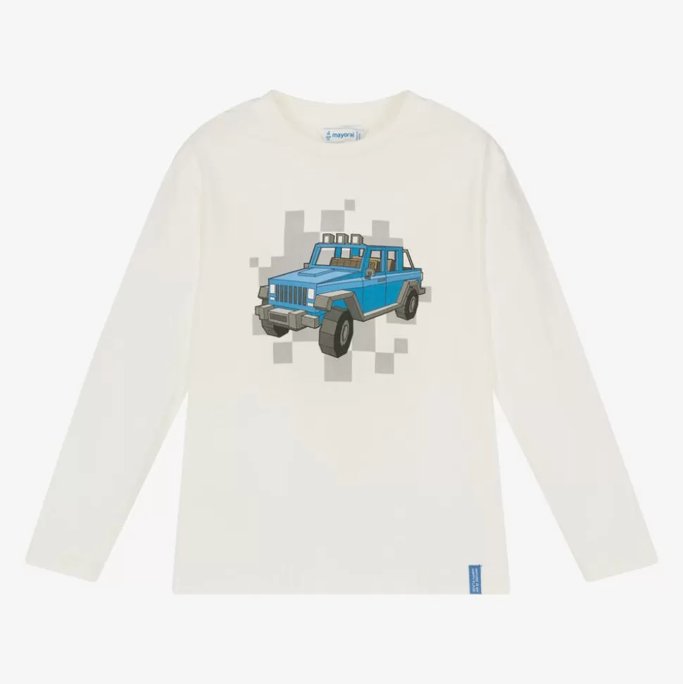 Mayoral Boys Ivory Cotton Blue Car Print Top^BOY Tops