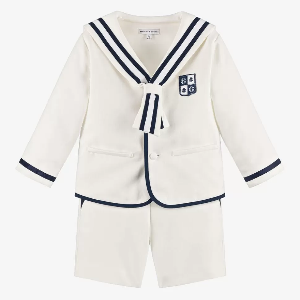 Beatrice amp; George Boys Ivory Herringbone Sailor Shorts Suit^BOY Suits