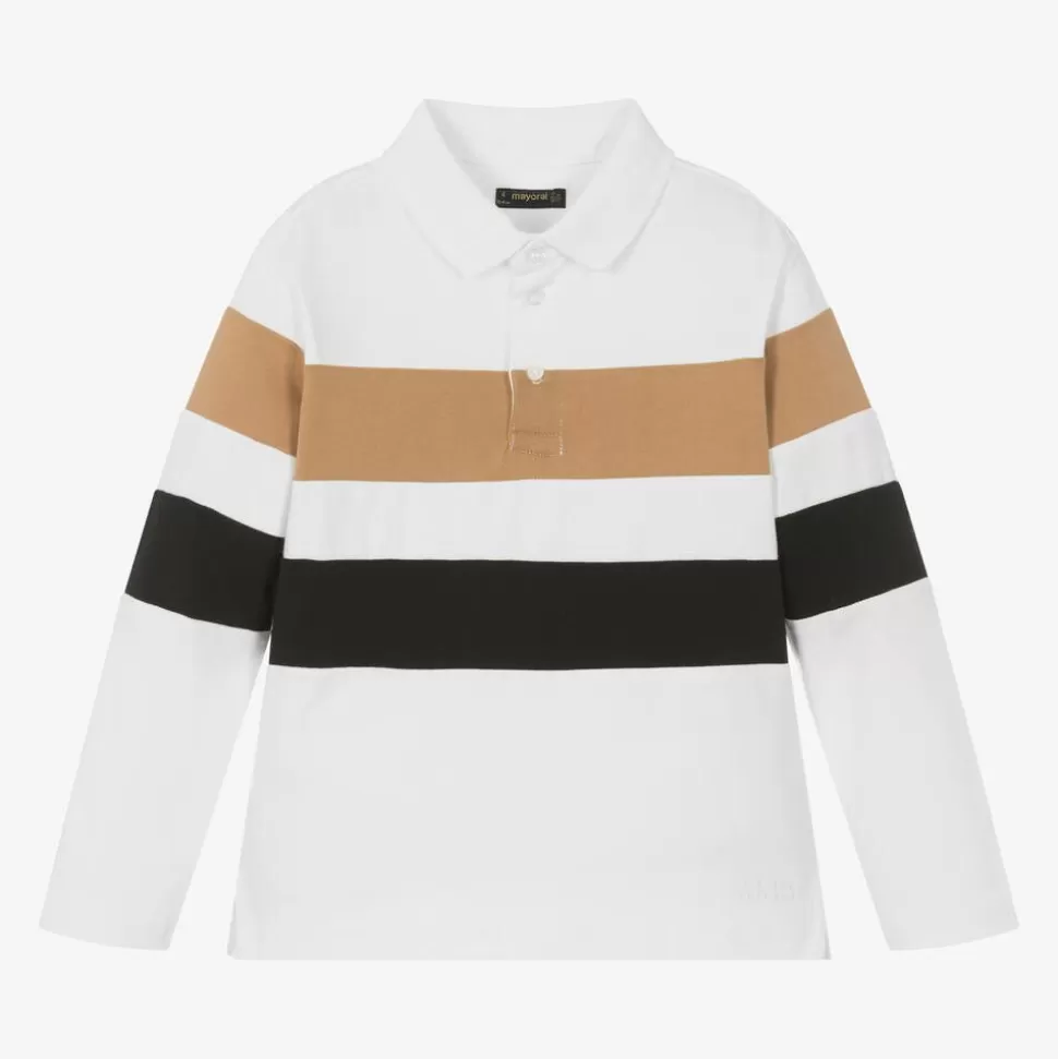 Mayoral Boys Ivory Stripe Cotton Polo Shirt^BOY Tops