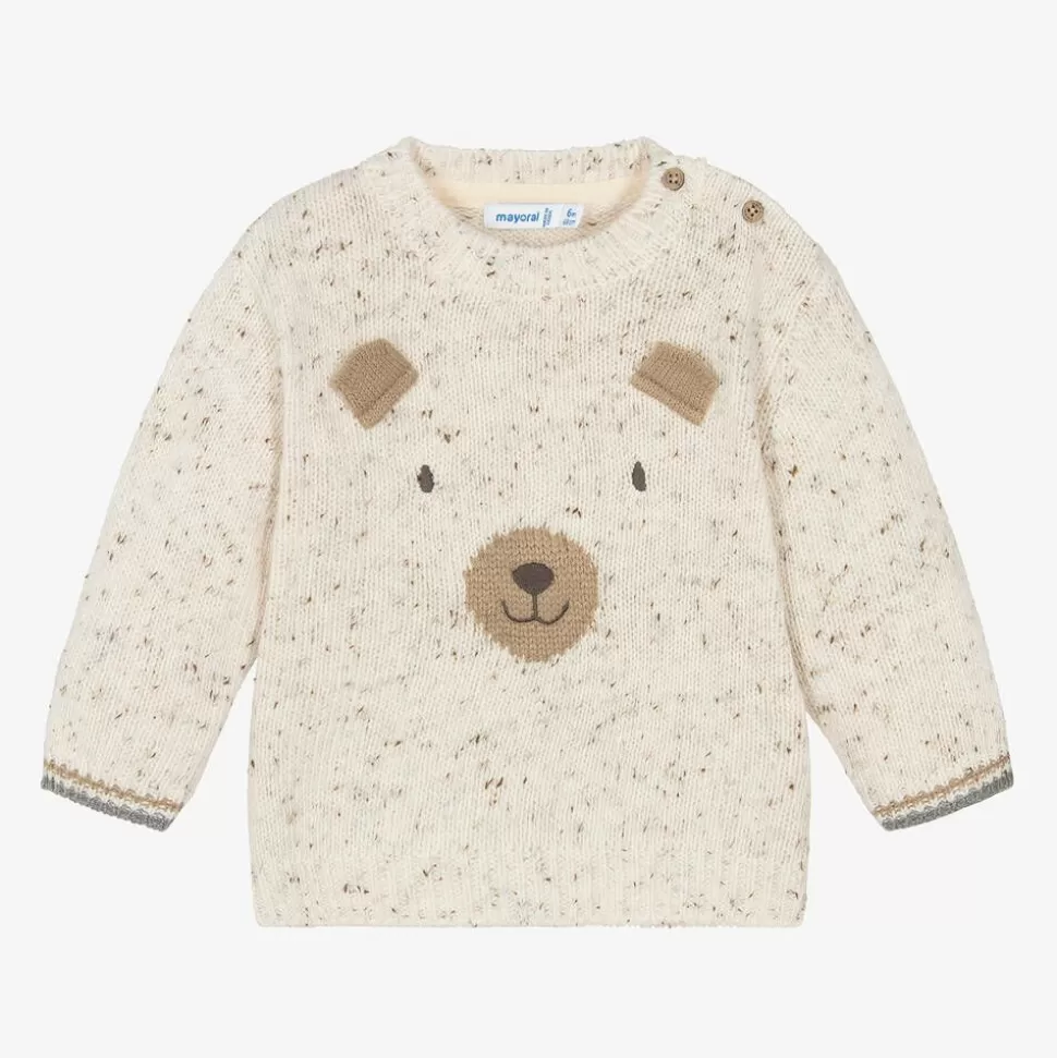 Mayoral Boys Ivory Wool Knit Bear Sweater^BOY Tops