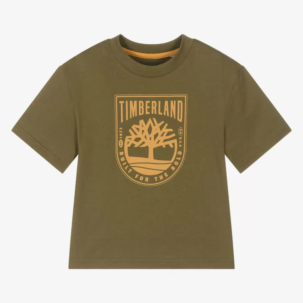 Timberland Boys Khaki Green Organic Cotton T-Shirt^BOY Tops