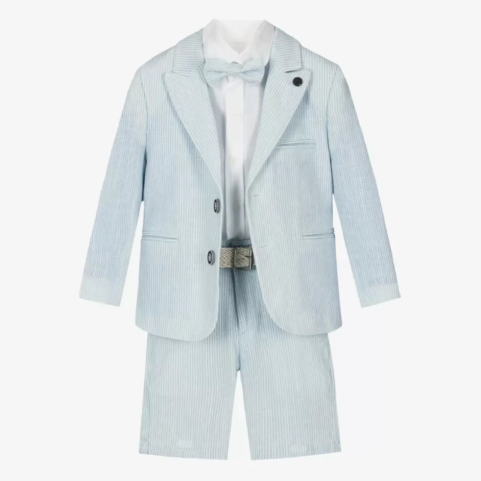 Beau KiD Boys Light Blue Stripe Cotton Shorts Suit^ Suits