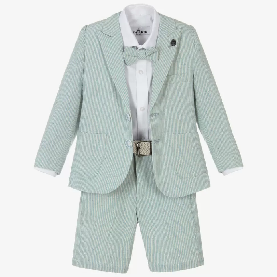 Beau KiD Boys Mint Blue Cotton Stripe Shorts Suit^BOY Suits