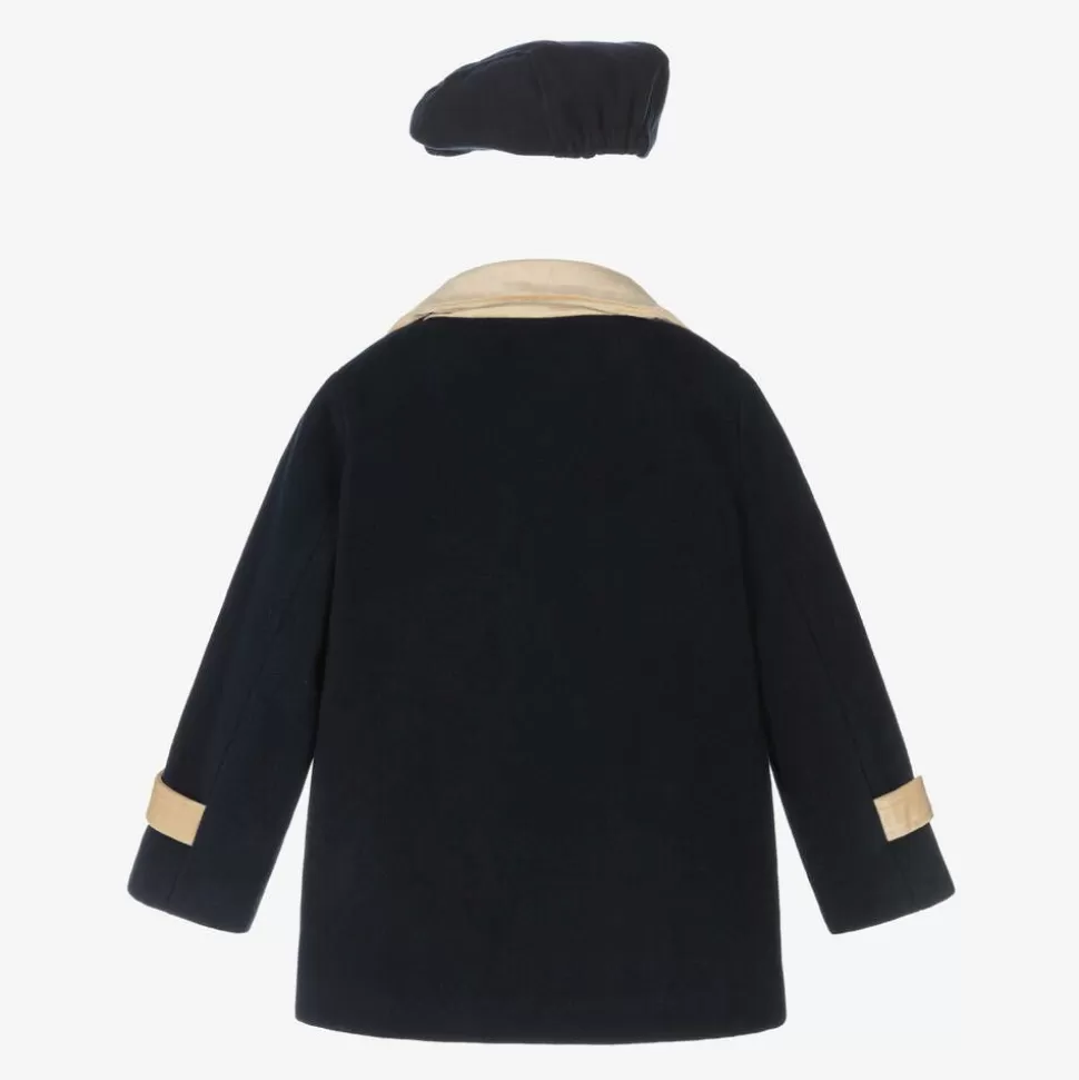 Beau KiD Boys Navy Blue & Beige Coat & Hat Set^BOY Coats & Jackets