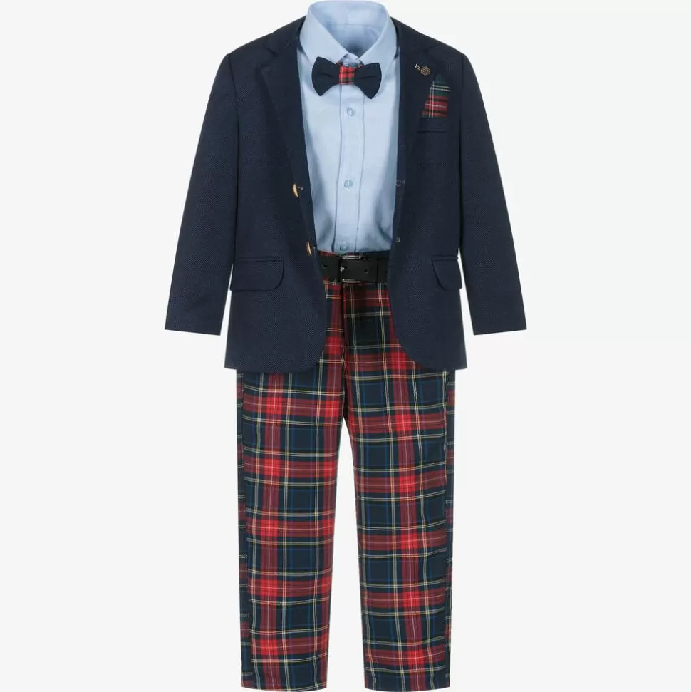 Beau KiD Boys Navy Blue & Red Tartan Suit^BOY Suits