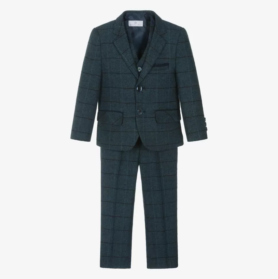 Beau KiD Boys Navy Blue Check Suit^BOY Suits
