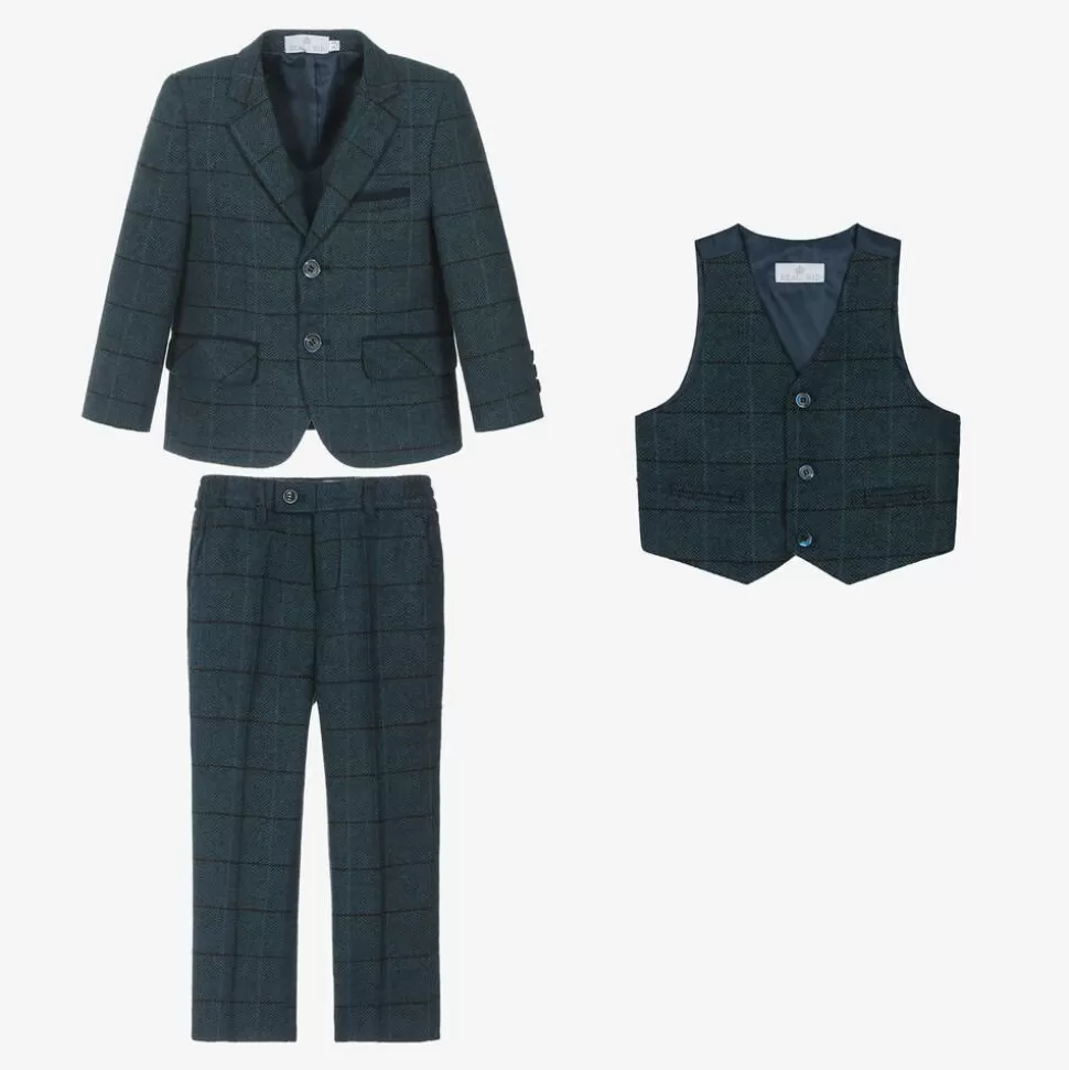 Beau KiD Boys Navy Blue Check Suit^BOY Suits