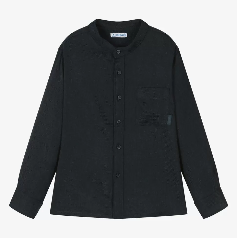 Mayoral Boys Navy Blue Collarless Shirt^BOY Tops