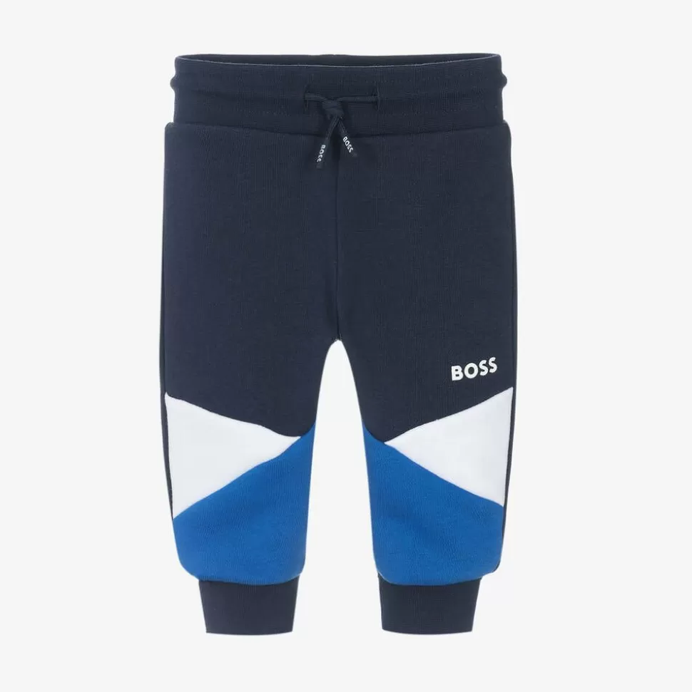 BOSS Boys Navy Blue Cotton Joggers^ Trousers