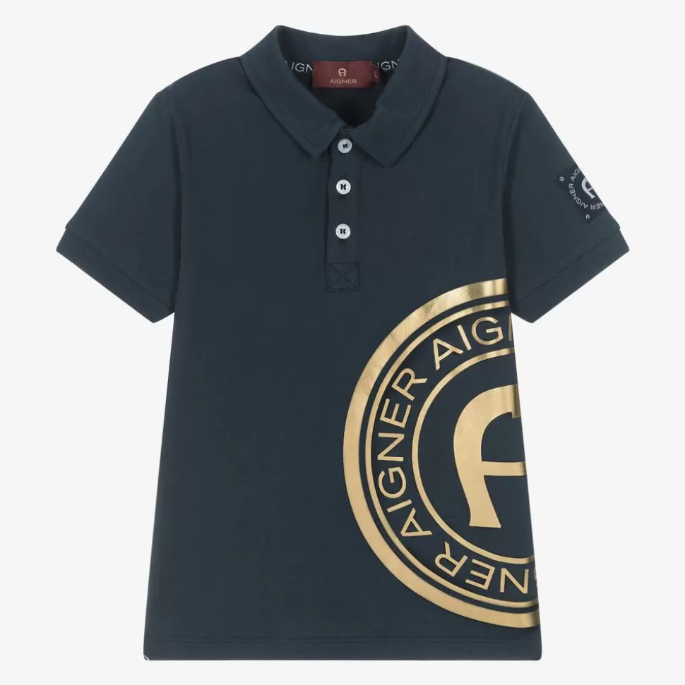 AIGNER Boys Navy Blue Cotton Polo Shirt^BOY Tops