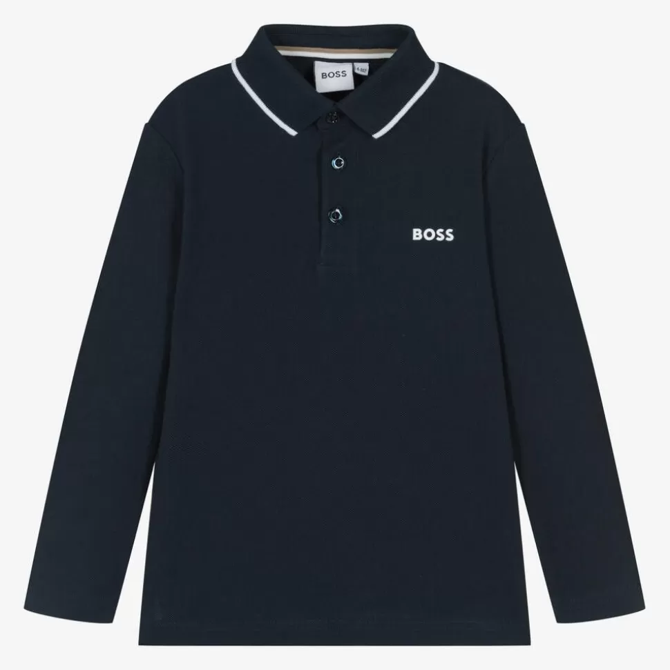BOSS Boys Navy Blue Cotton Polo Shirt^BOY Tops
