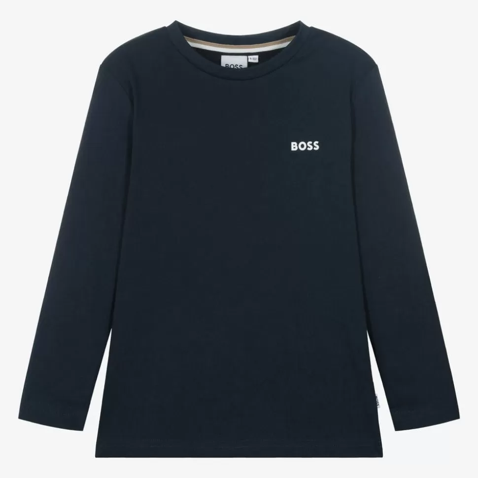 BOSS Boys Navy Blue Cotton Top^BOY Tops