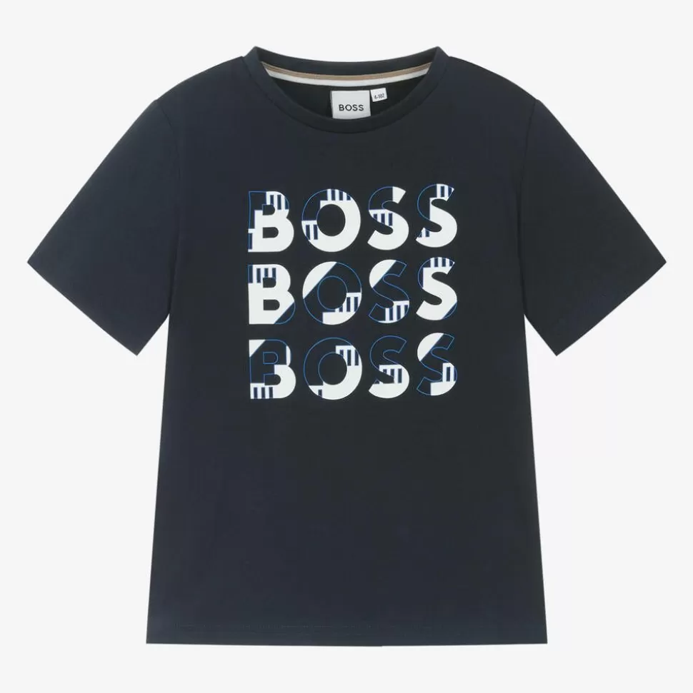 BOSS Boys Navy Blue Cotton T-Shirt^BOY Tops