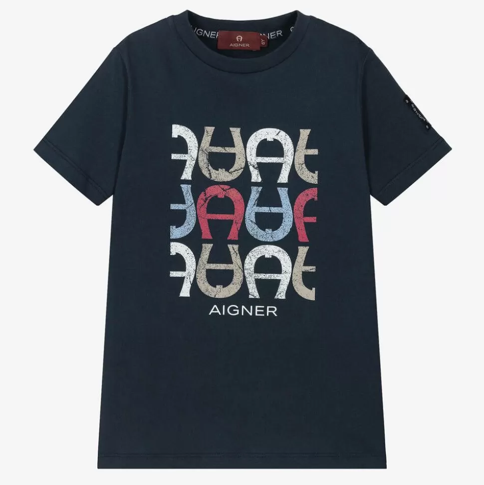 AIGNER Boys Navy Blue Cotton T-Shirt^BOY Tops