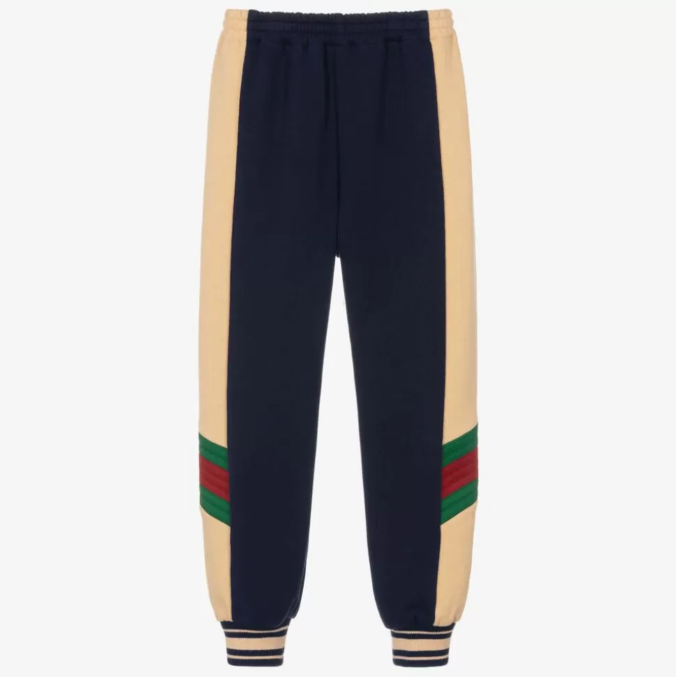 Gucci Boys Navy Blue Cotton Web Joggers^BOY Trousers