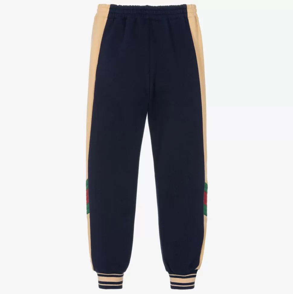 Gucci Boys Navy Blue Cotton Web Joggers^BOY Trousers