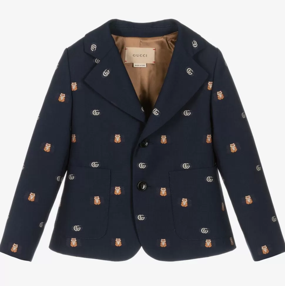 Gucci Boys Navy Blue Double G Wool Blazer^BOY Coats & Jackets