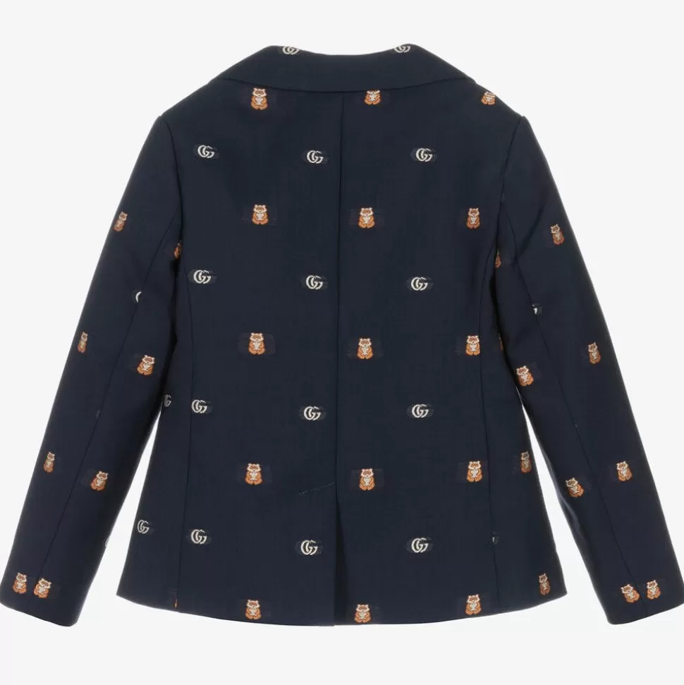 Gucci Boys Navy Blue Double G Wool Blazer^BOY Coats & Jackets